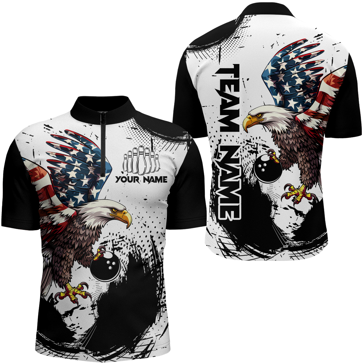 Personalized Eagle Bowling Shirts Patriotic Bowling Jersey 1/4 Zip Shirt