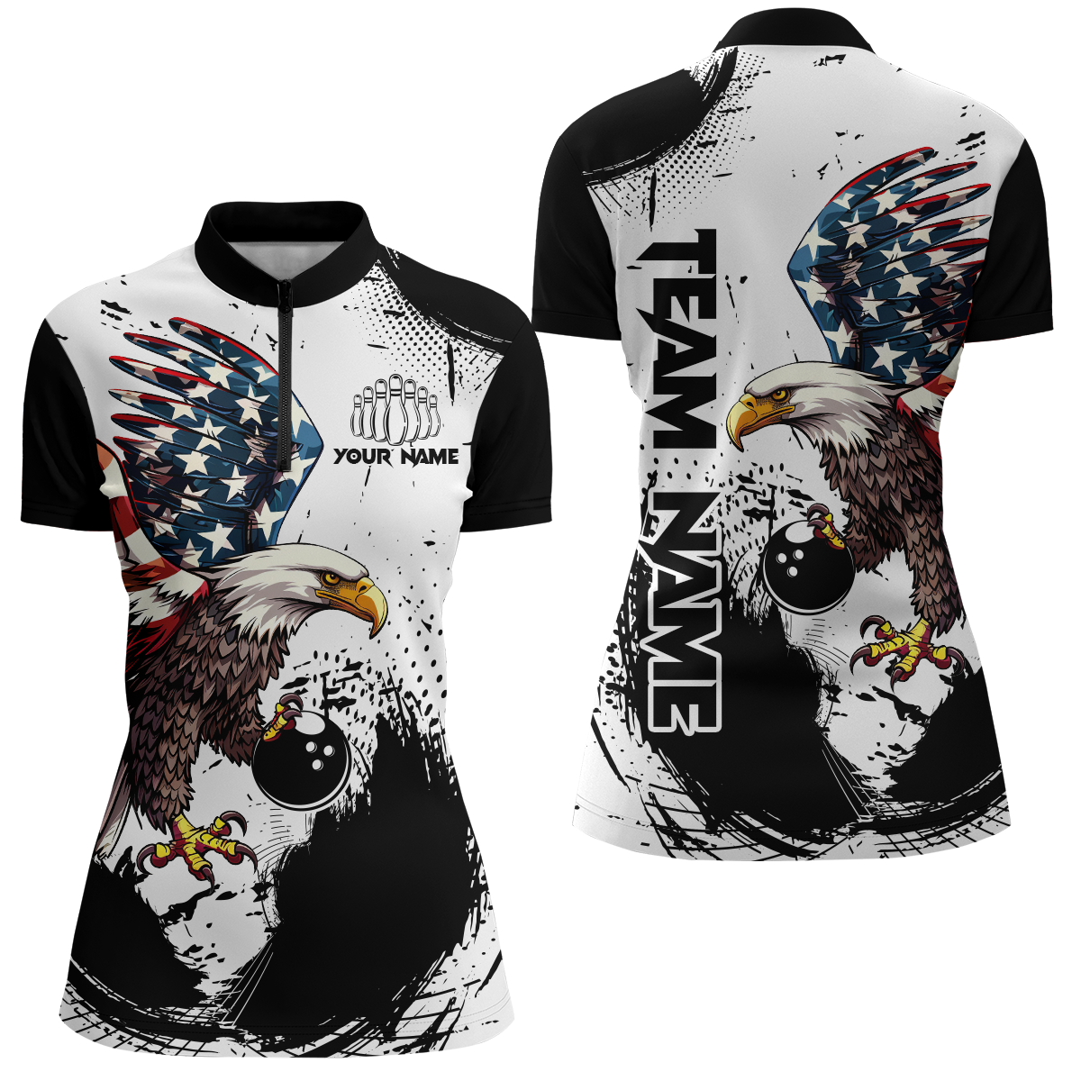 Personalized Eagle Bowling Shirts Patriotic Bowling Jersey 1/4 Zip Shirt