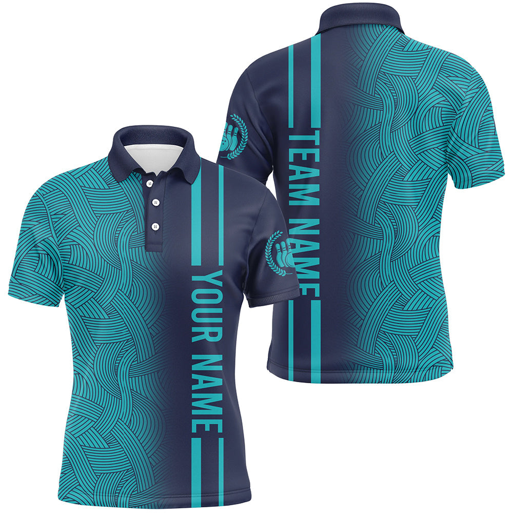 Custom Navy Bowling Shirts & Turquoise Bowling Jersey Team Bowling Polo