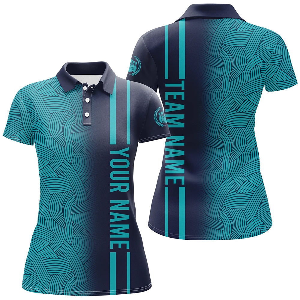 Custom Navy Bowling Shirts & Turquoise Bowling Jersey Team Bowling Polo