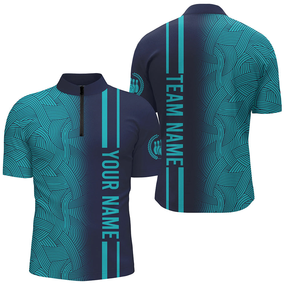 Custom Navy Bowling Shirts & Turquoise Bowling Jersey Team Bowling 1/4 Zip