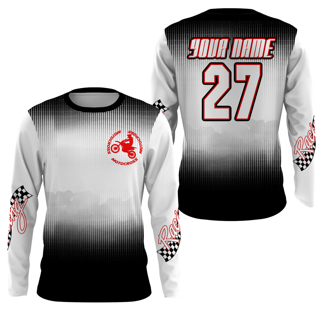 Black white custom number&name motocross jersey adult UV MX dirt bike motorcycle off-road shirt