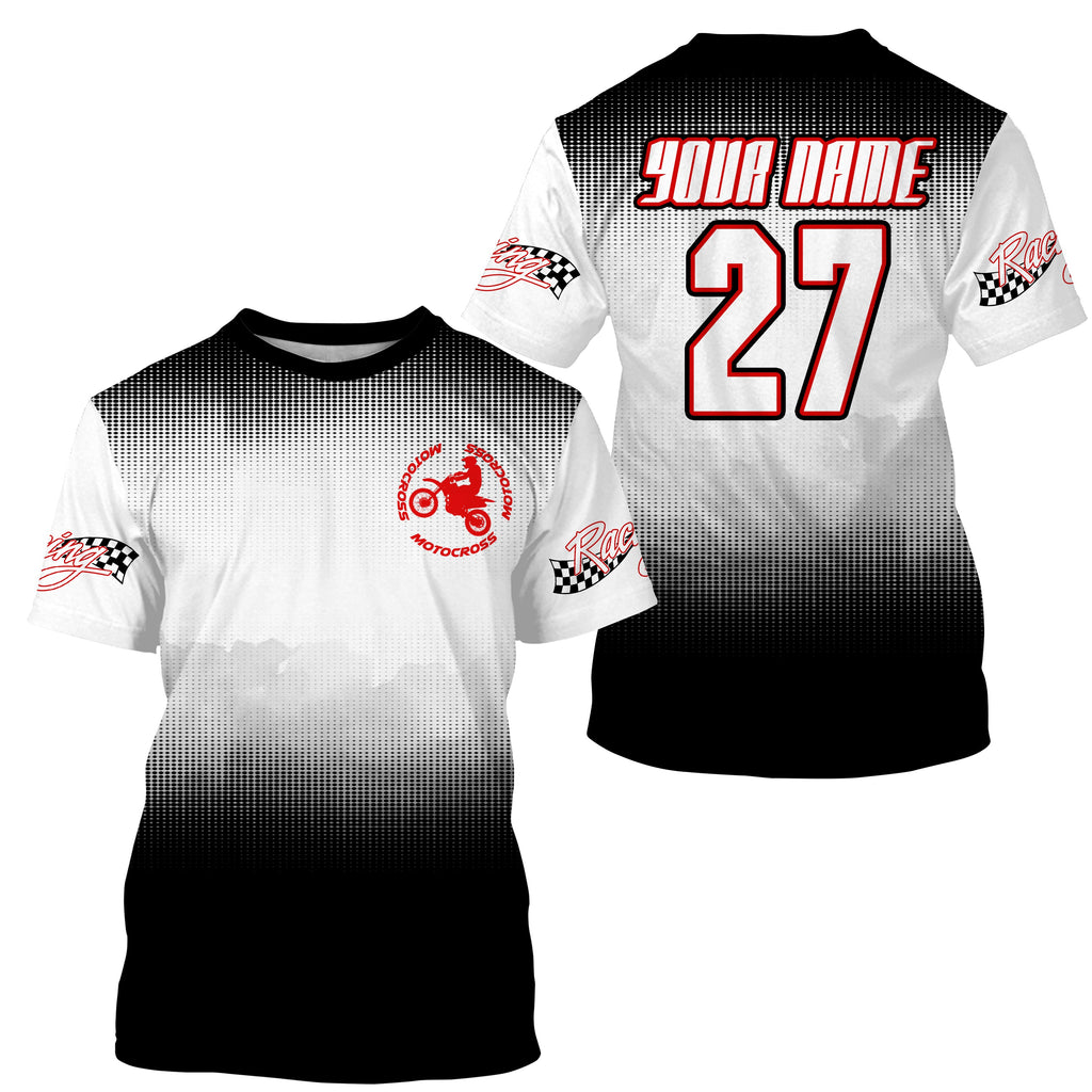 Black white custom number&name motocross jersey adult UV MX dirt bike motorcycle off-road shirt