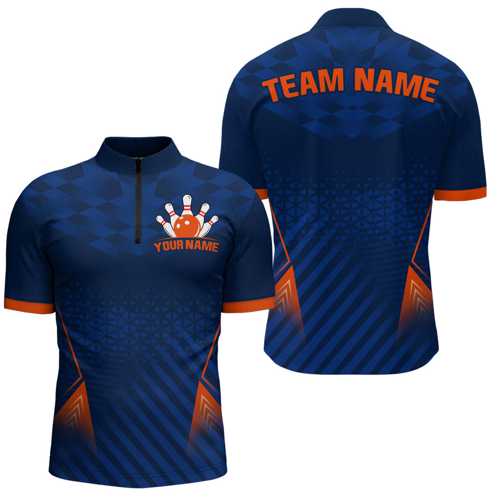 Navy&Orange Bowling Jersey & Custom Bowling 1/4 Zip Shirt Team League