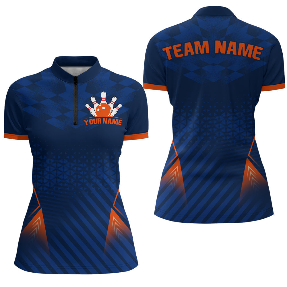 Navy&Orange Bowling Jersey & Custom Bowling 1/4 Zip Shirt Team League