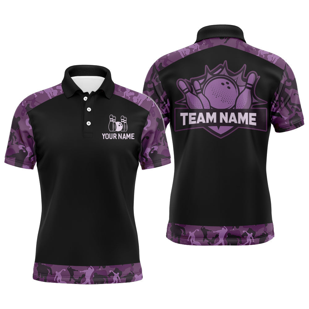 Purple Camo Bowling Shirts And Custom Bowling Team Jersey Unisex Polo