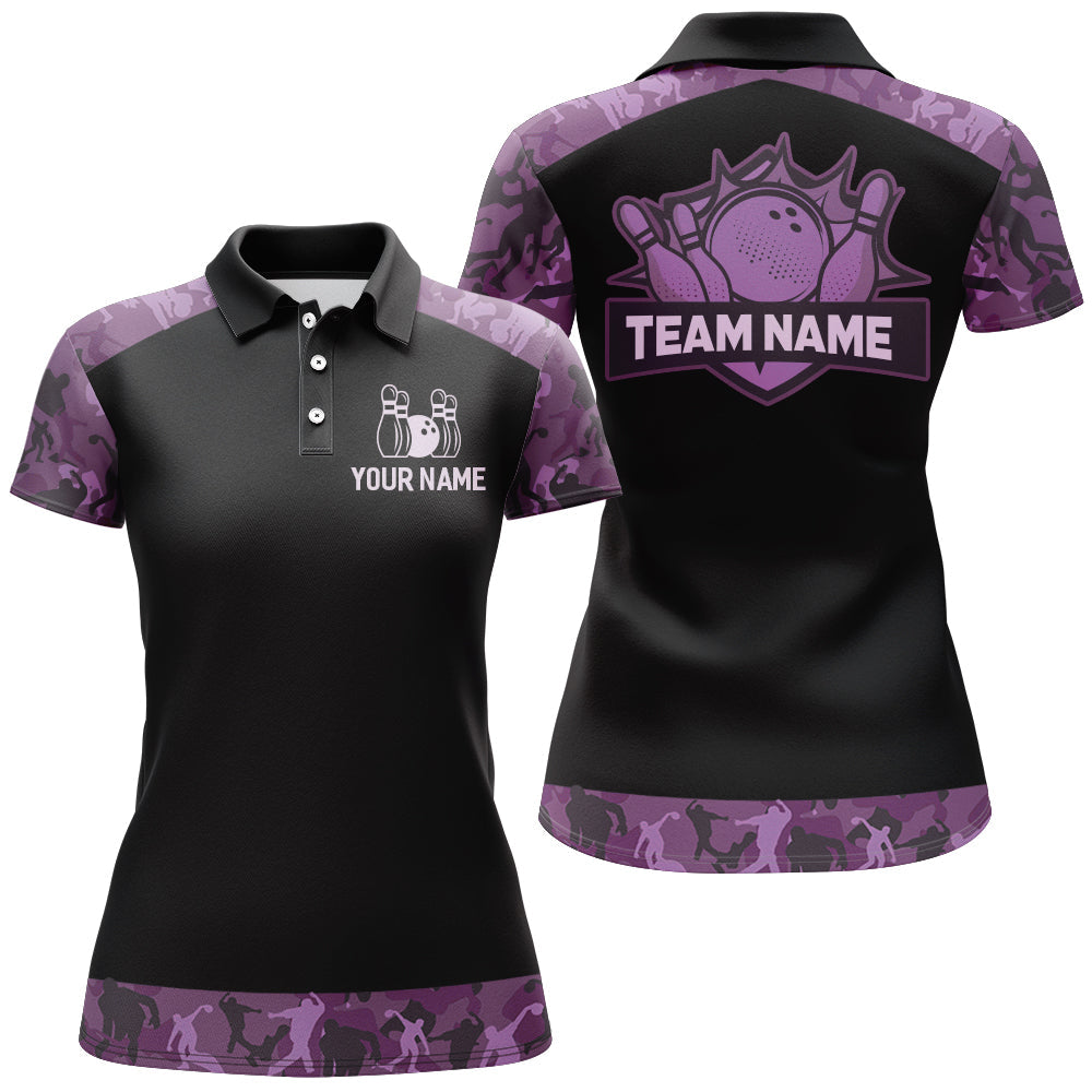 Purple Camo Bowling Shirts And Custom Bowling Team Jersey Unisex Polo