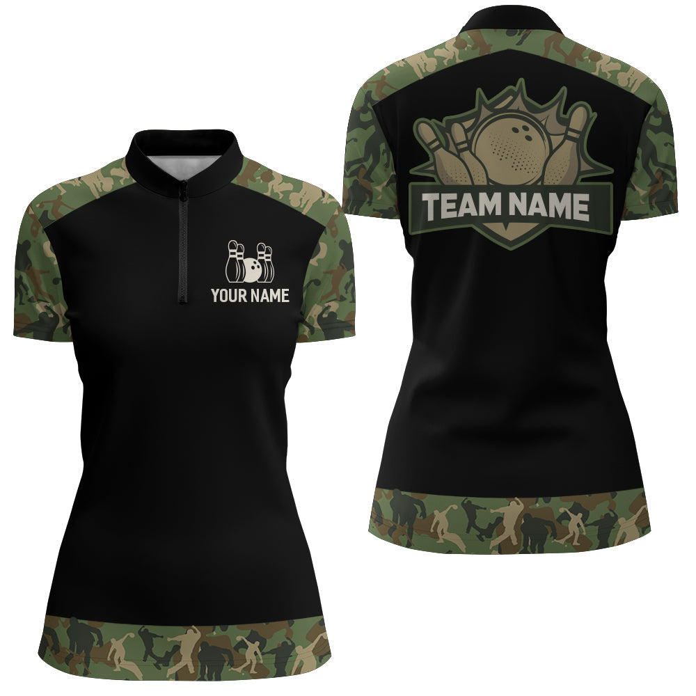 Green Camo Bowling Shirts And Custom Bowling Team Jersey Unisex Quarter-Zip