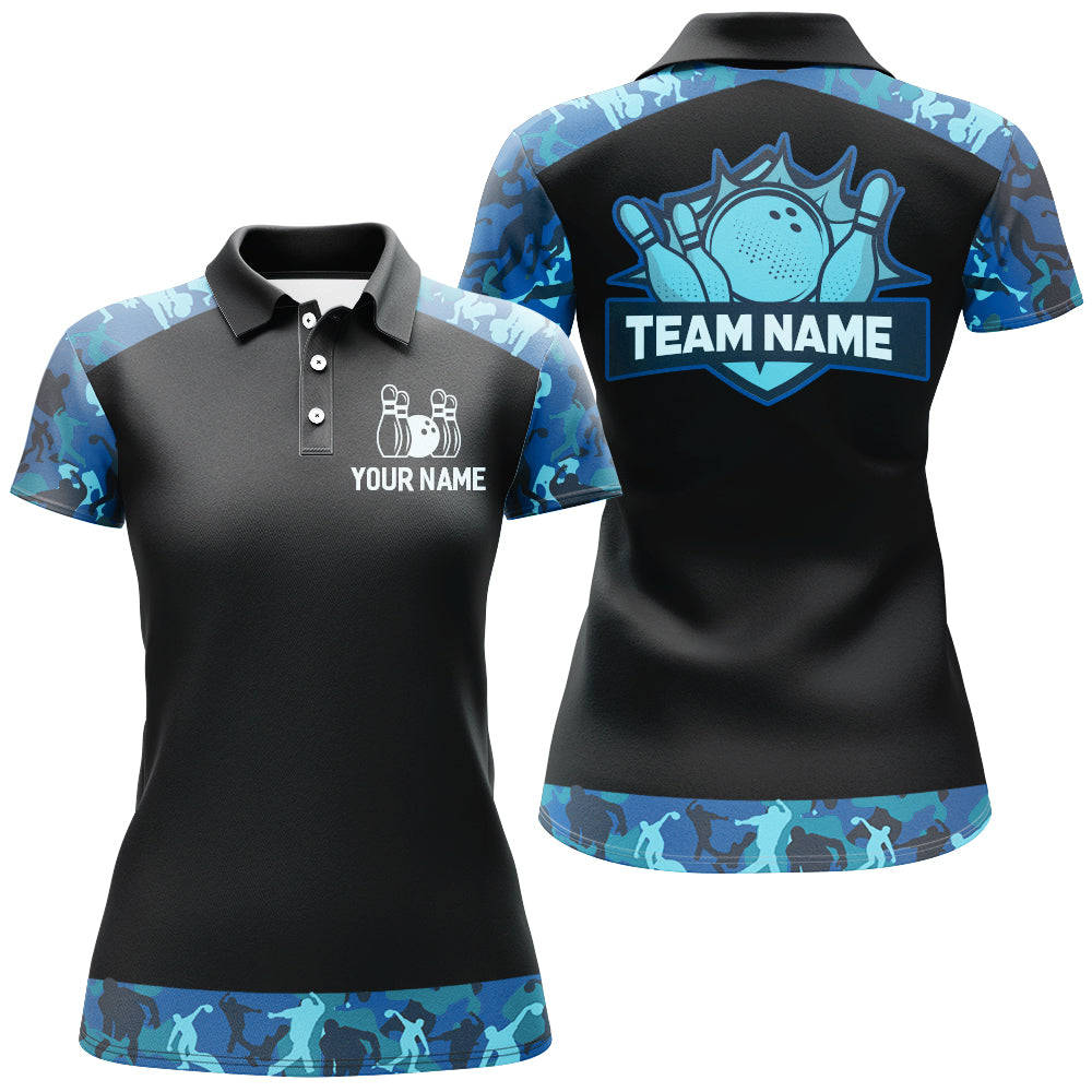 Blue Camo Bowling Shirts And Custom Bowling Team Jersey Unisex Polo