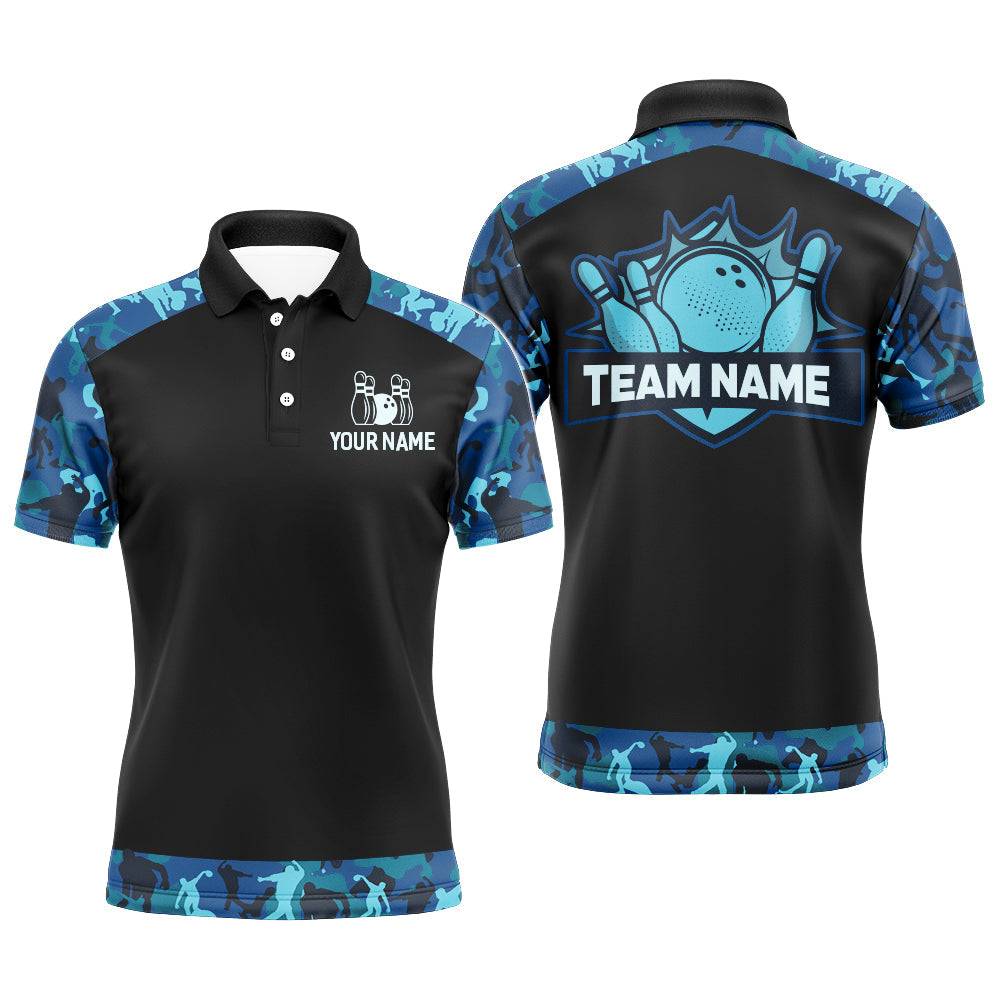 Blue Camo Bowling Shirts And Custom Bowling Team Jersey Unisex Polo
