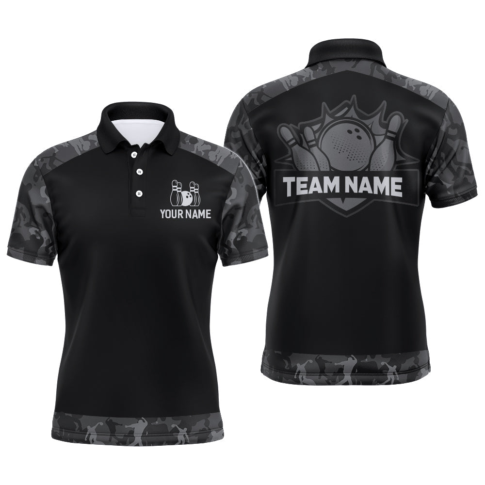 Grey Camo Bowling Shirts And Custom Bowling Team Jersey Unisex Polo