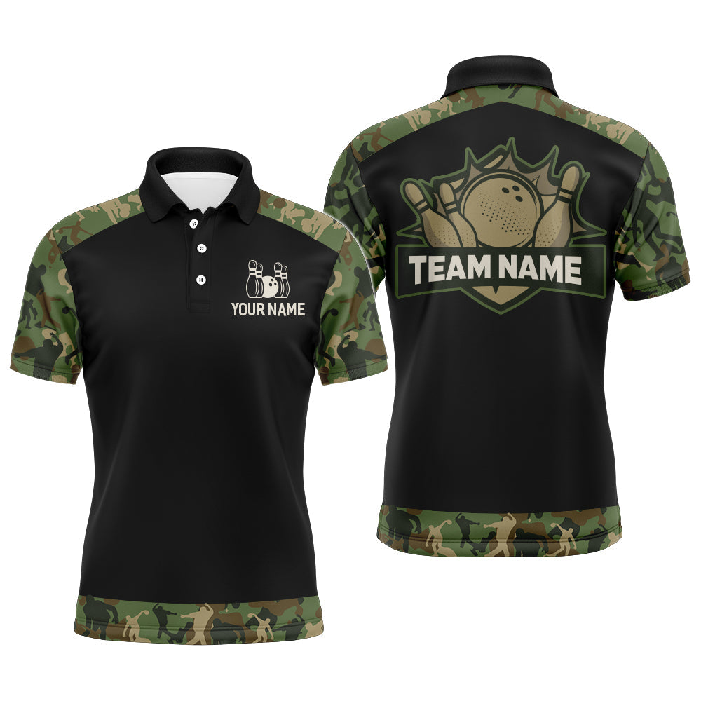 Green Camo Bowling Shirts And Custom Bowling Team Jersey Unisex Polo