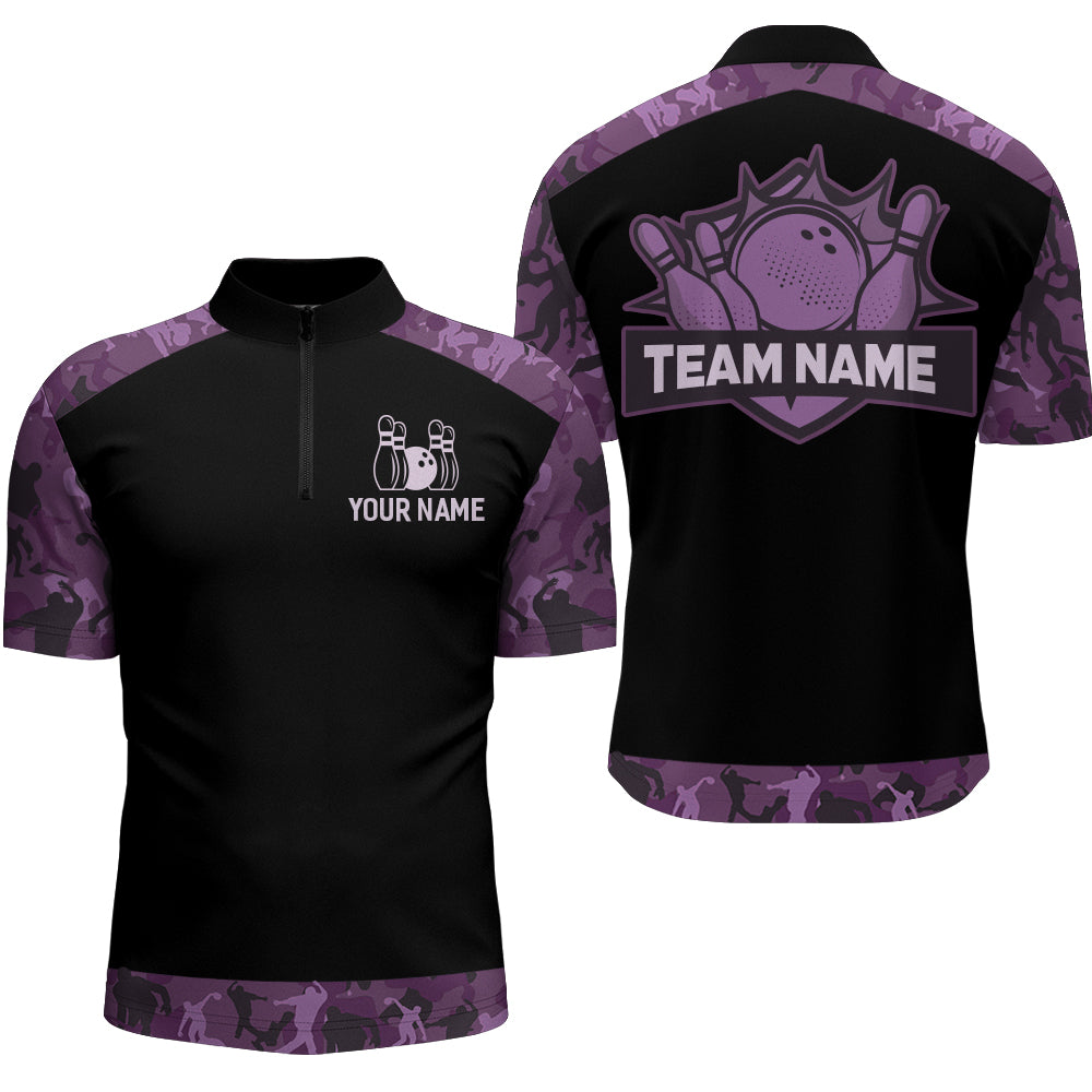 Purple Camo Bowling Shirts And Custom Bowling Team Jersey Unisex Quarter-Zip