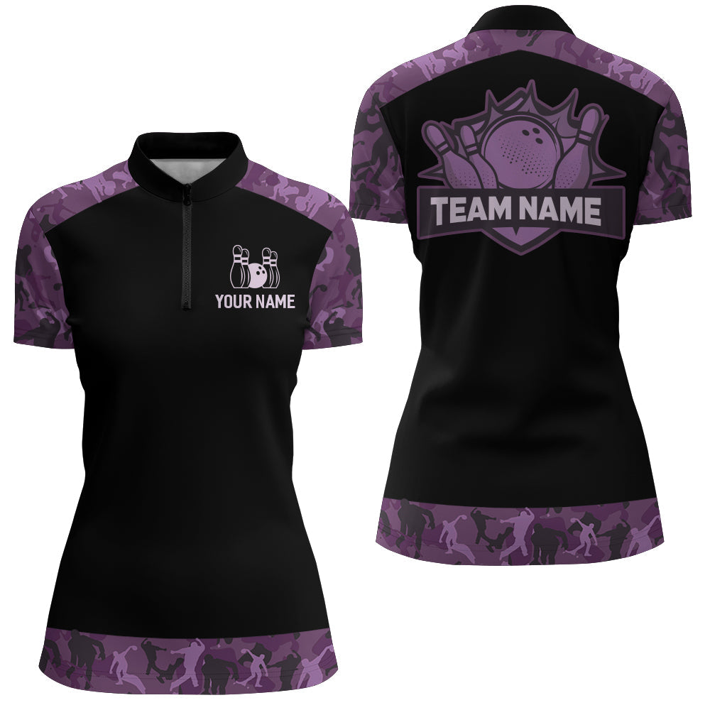 Purple Camo Bowling Shirts And Custom Bowling Team Jersey Unisex Quarter-Zip