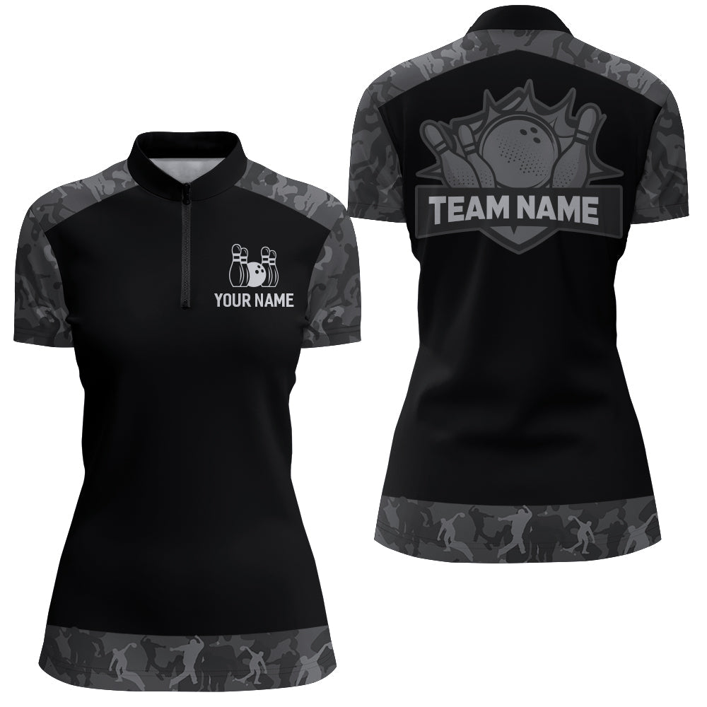 Grey Camo Bowling Shirts And Custom Bowling Team Jersey Unisex Quarter-Zip