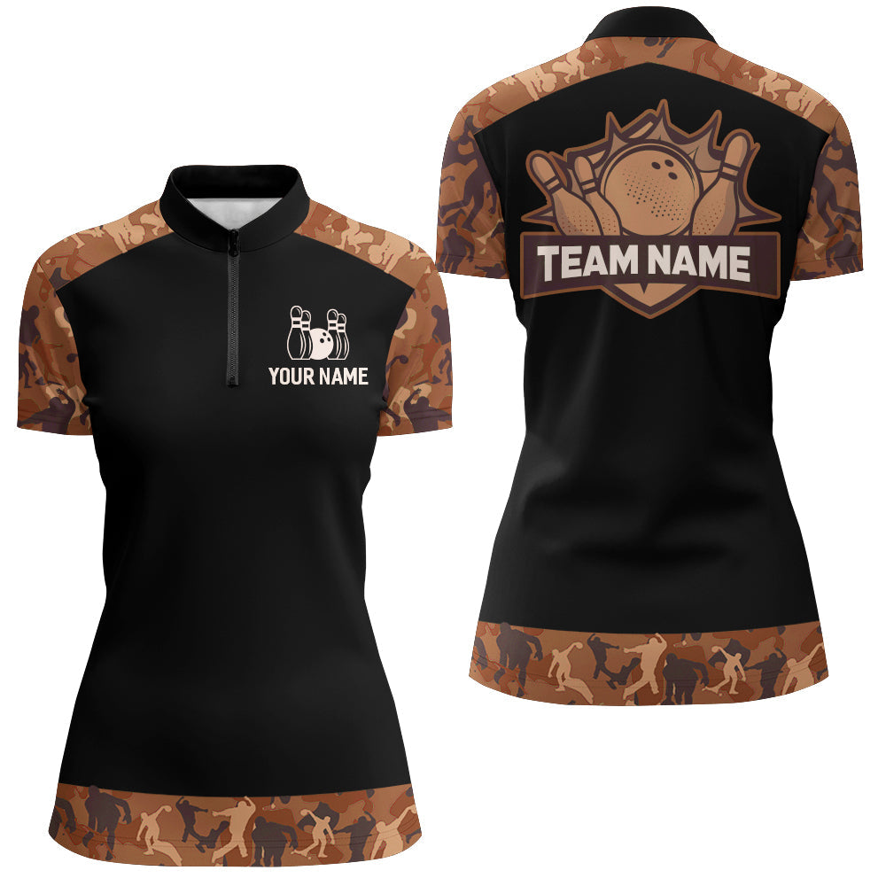 Orange Camo Bowling Shirts And Custom Bowling Team Jersey Unisex Quarter-Zip