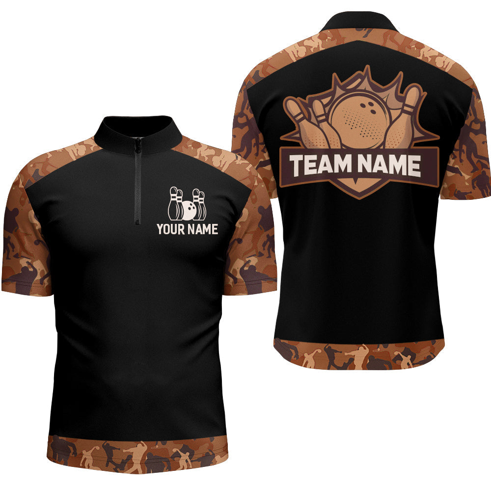 Orange Camo Bowling Shirts And Custom Bowling Team Jersey Unisex Quarter-Zip