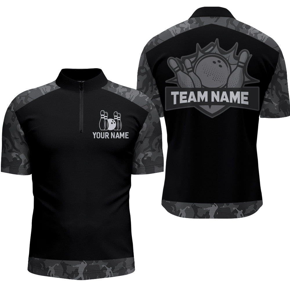 Grey Camo Bowling Shirts And Custom Bowling Team Jersey Unisex Quarter-Zip