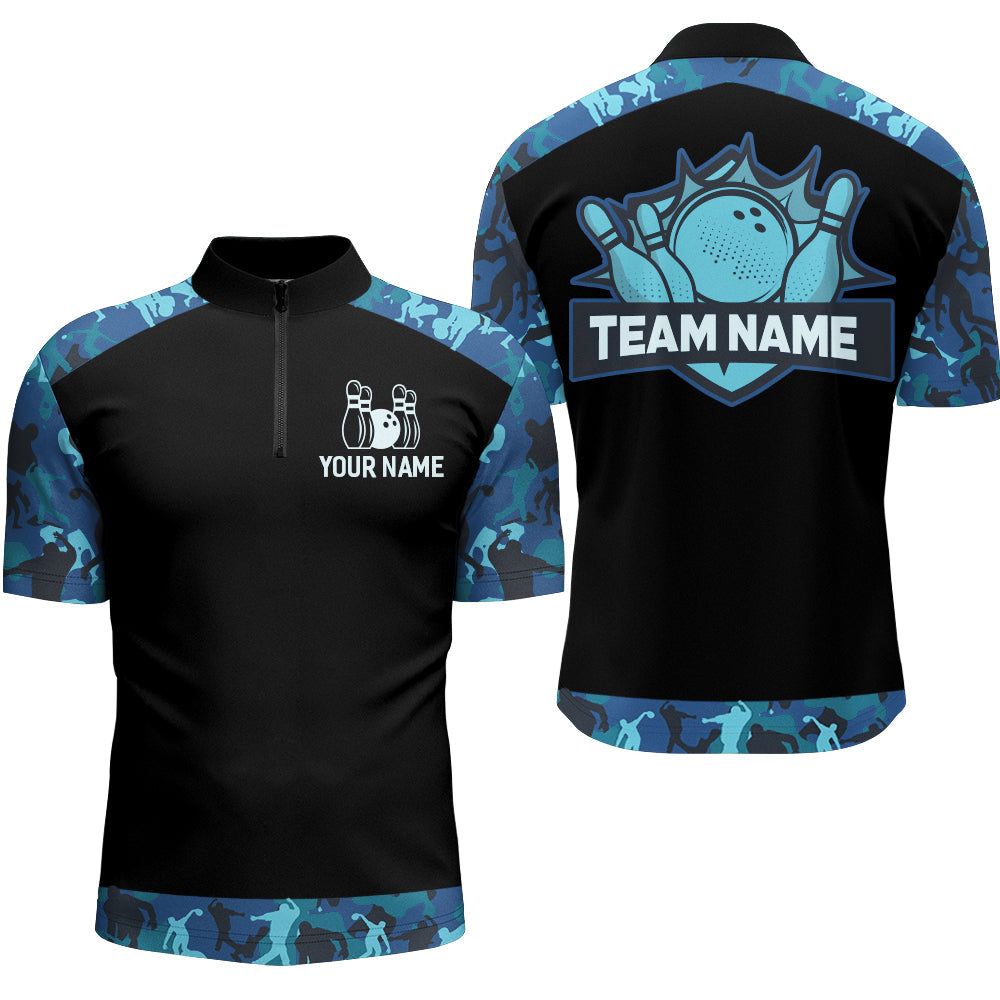 Blue Camo Bowling Shirts And Custom Bowling Team Jersey Unisex Quarter-Zip