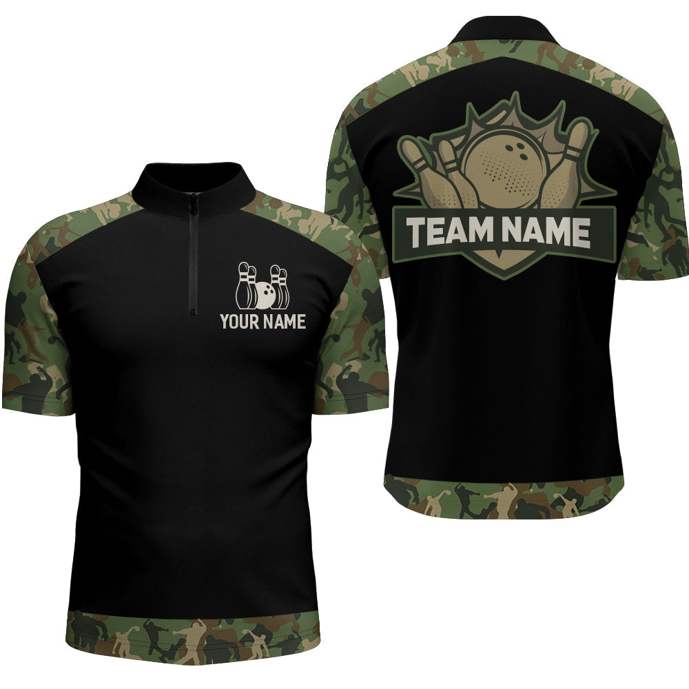 Green Camo Bowling Shirts And Custom Bowling Team Jersey Unisex Quarter-Zip
