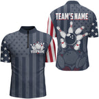 Custom Bowling Quarter Zip Shirt USA Flag Bowling Jersey 1/4 Zip Bowling Team Shirt