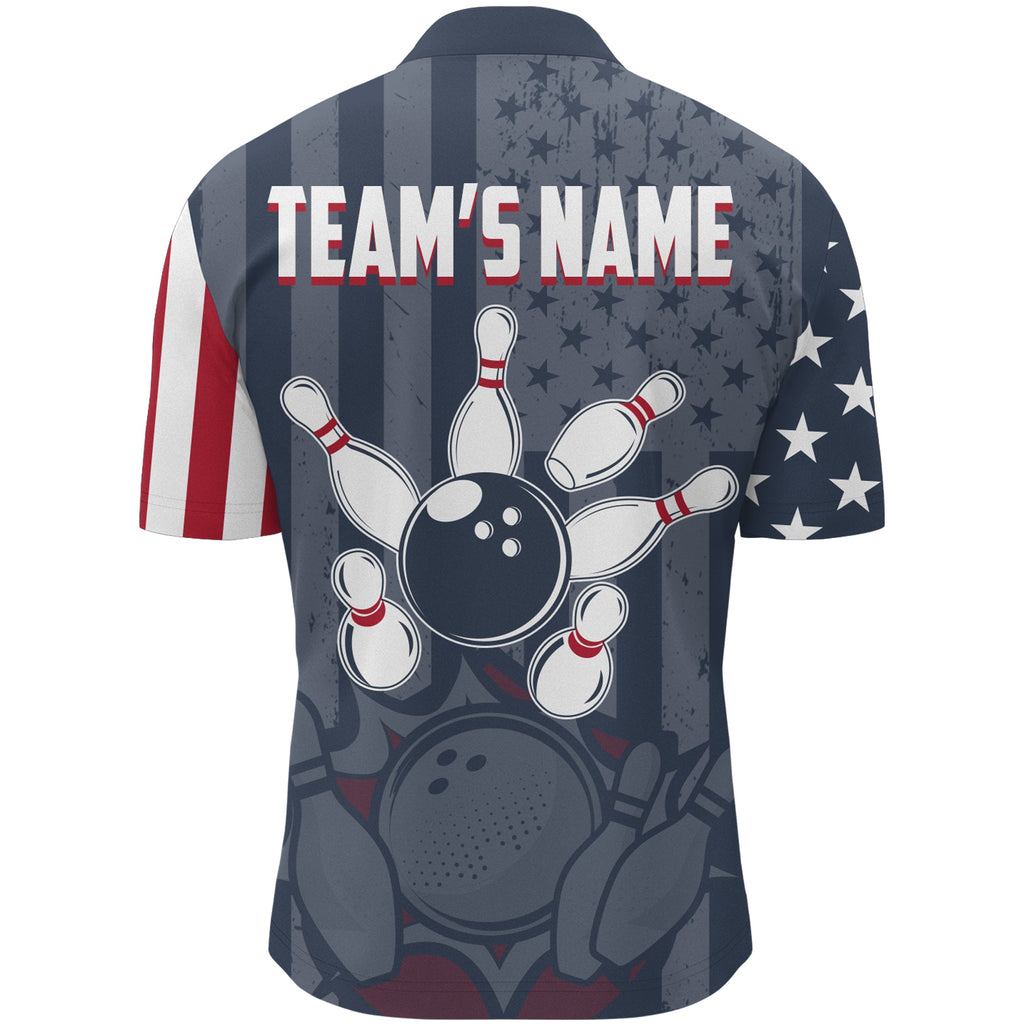 Custom Bowling Quarter Zip Shirt USA Flag Bowling Jersey 1/4 Zip Bowling Team Shirt