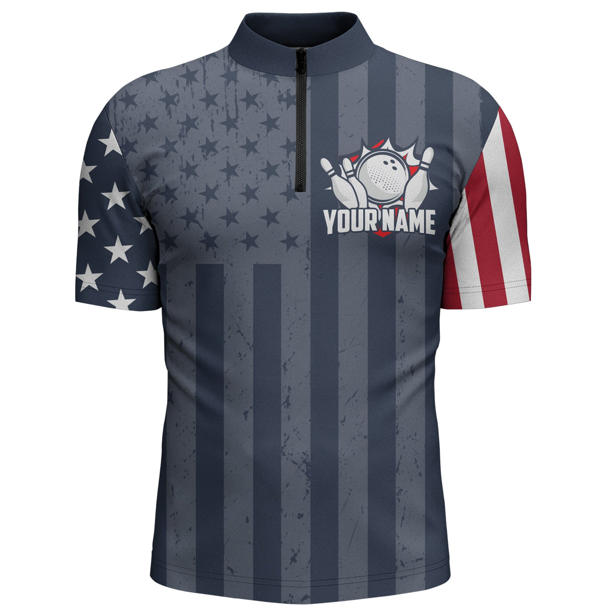 Custom Bowling Quarter Zip Shirt USA Flag Bowling Jersey 1/4 Zip Bowling Team Shirt