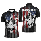 Personalized Skull Bowling Shirt, Custom Team's Name American Flag Cool Bowler Jersey
