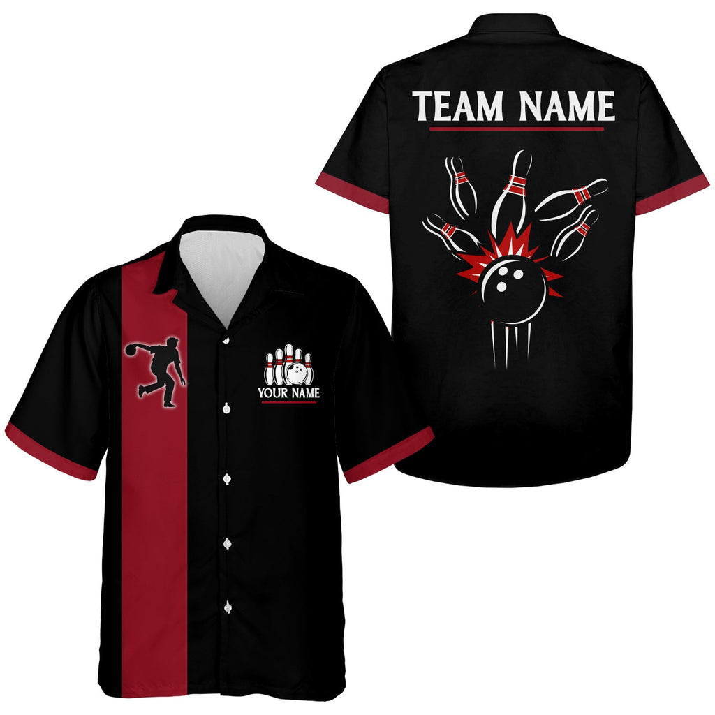 Black&Red Bowling Shirt & Custom Retro Bowling Jersey Hawaiian Bowling League Shirt