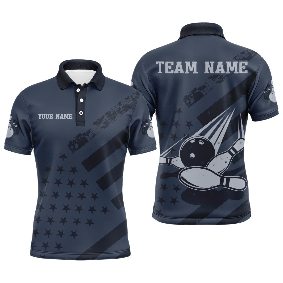 American Flag Bowling Polo Shirt Team Patriotic Bowling Jersey Bowlers Short Sleeve