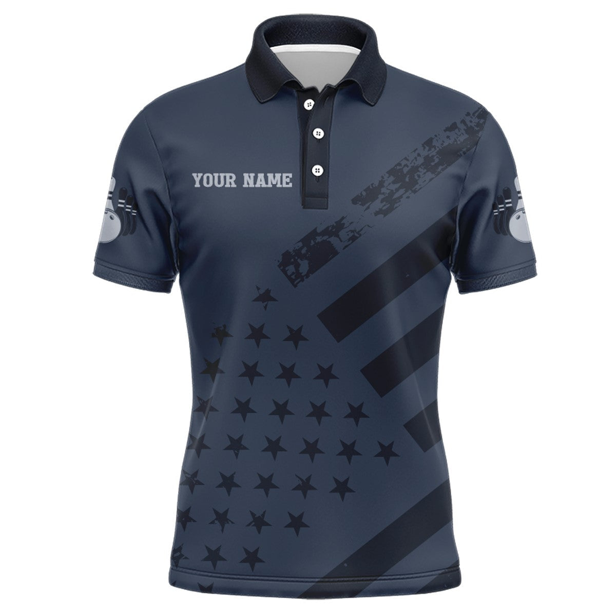 American Flag Bowling Polo Shirt Team Patriotic Bowling Jersey Bowlers Short Sleeve