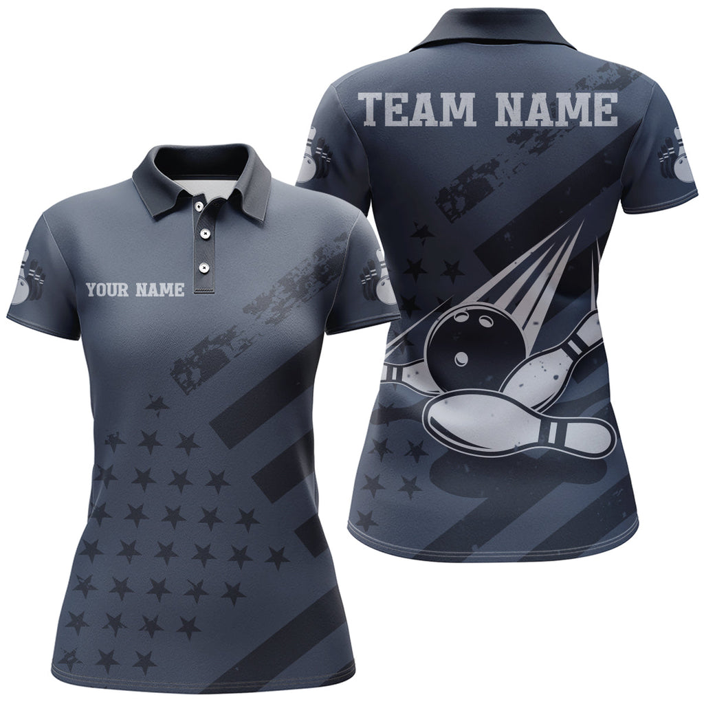 American Flag Bowling Polo Shirt Team Patriotic Bowling Jersey Bowlers Short Sleeve