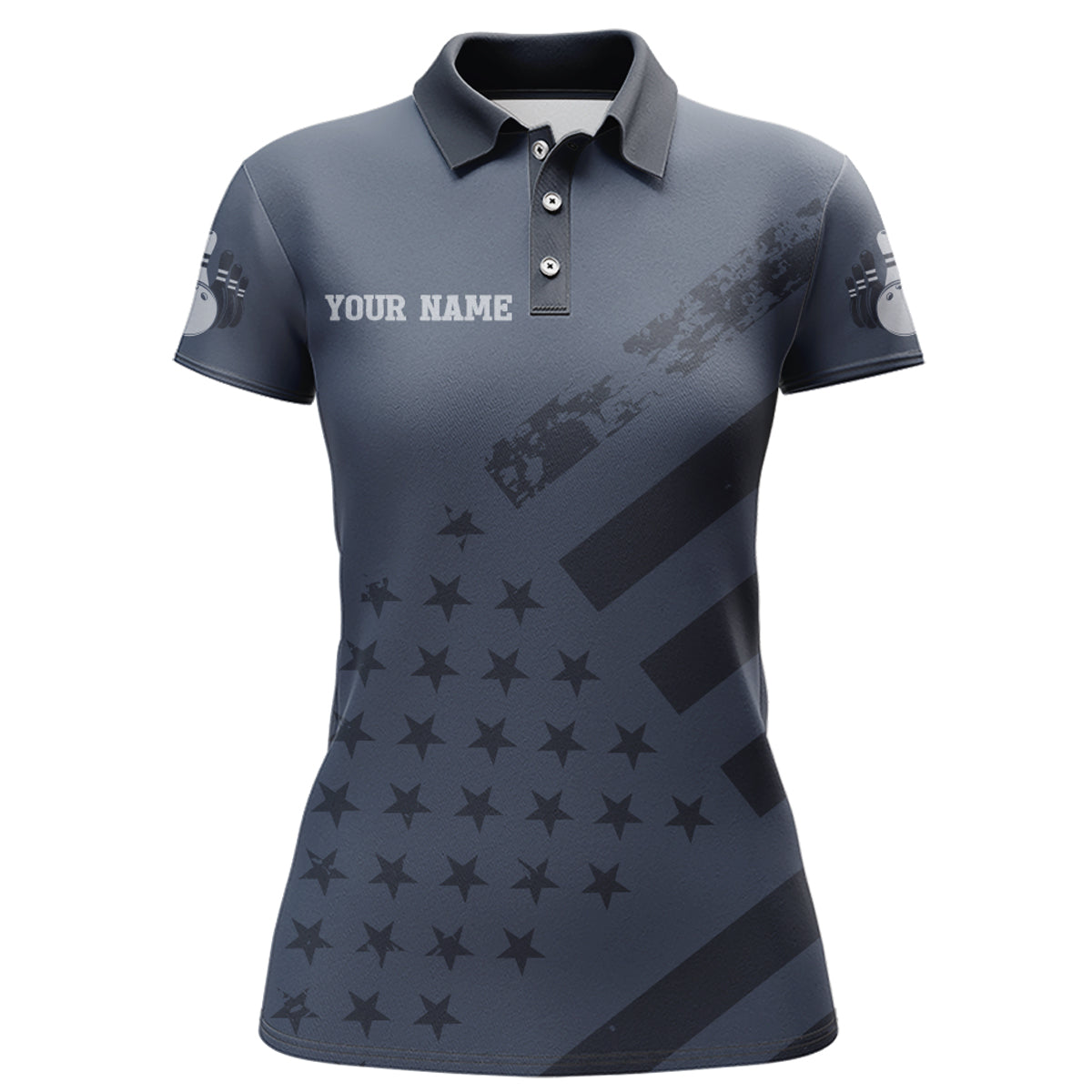 American Flag Bowling Polo Shirt Team Patriotic Bowling Jersey Bowlers Short Sleeve