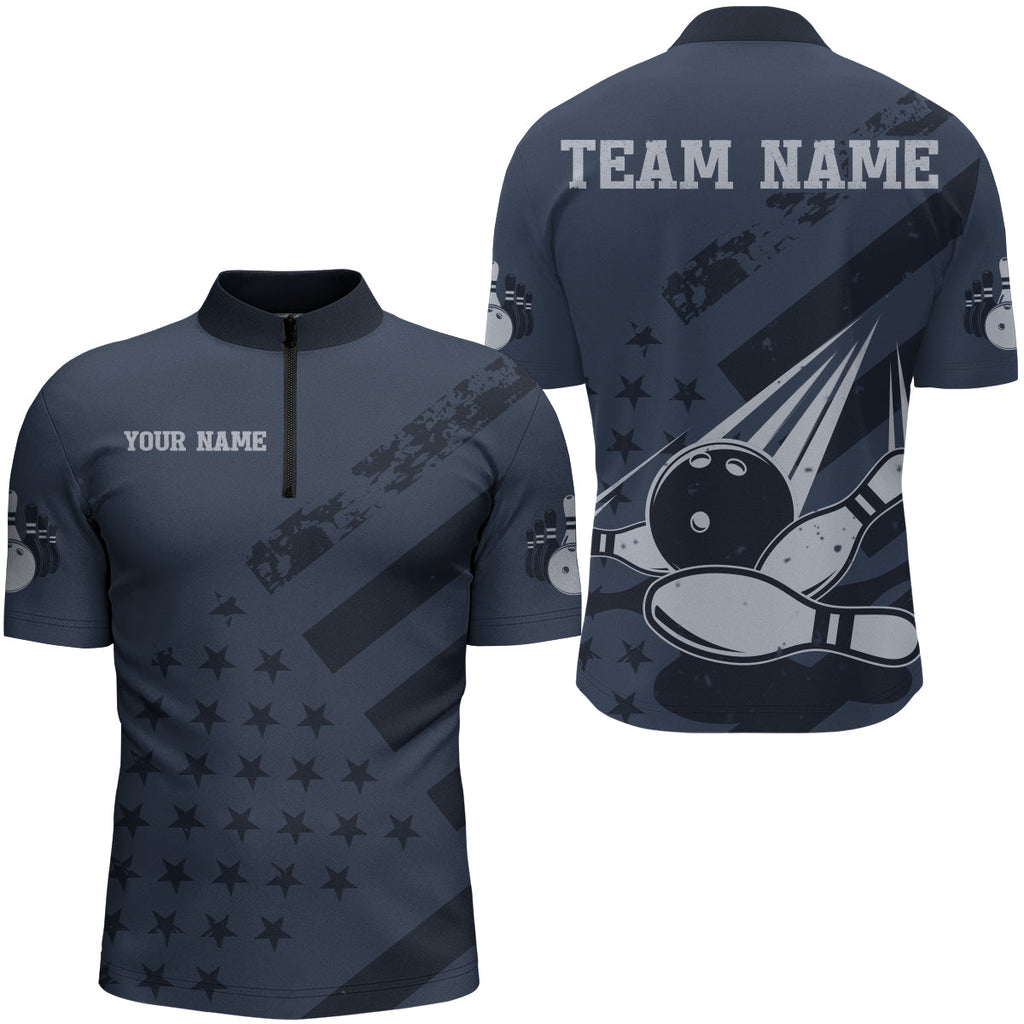 American Flag Bowling Quarter-Zip Shirt Team Patriotic Bowling Jersey Bowlers Short Sleeve