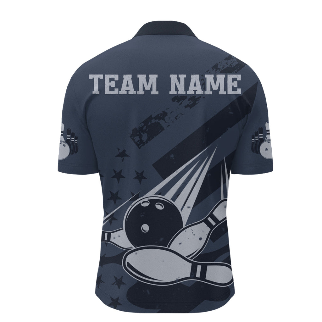American Flag Bowling Quarter-Zip Shirt Team Patriotic Bowling Jersey Bowlers Short Sleeve