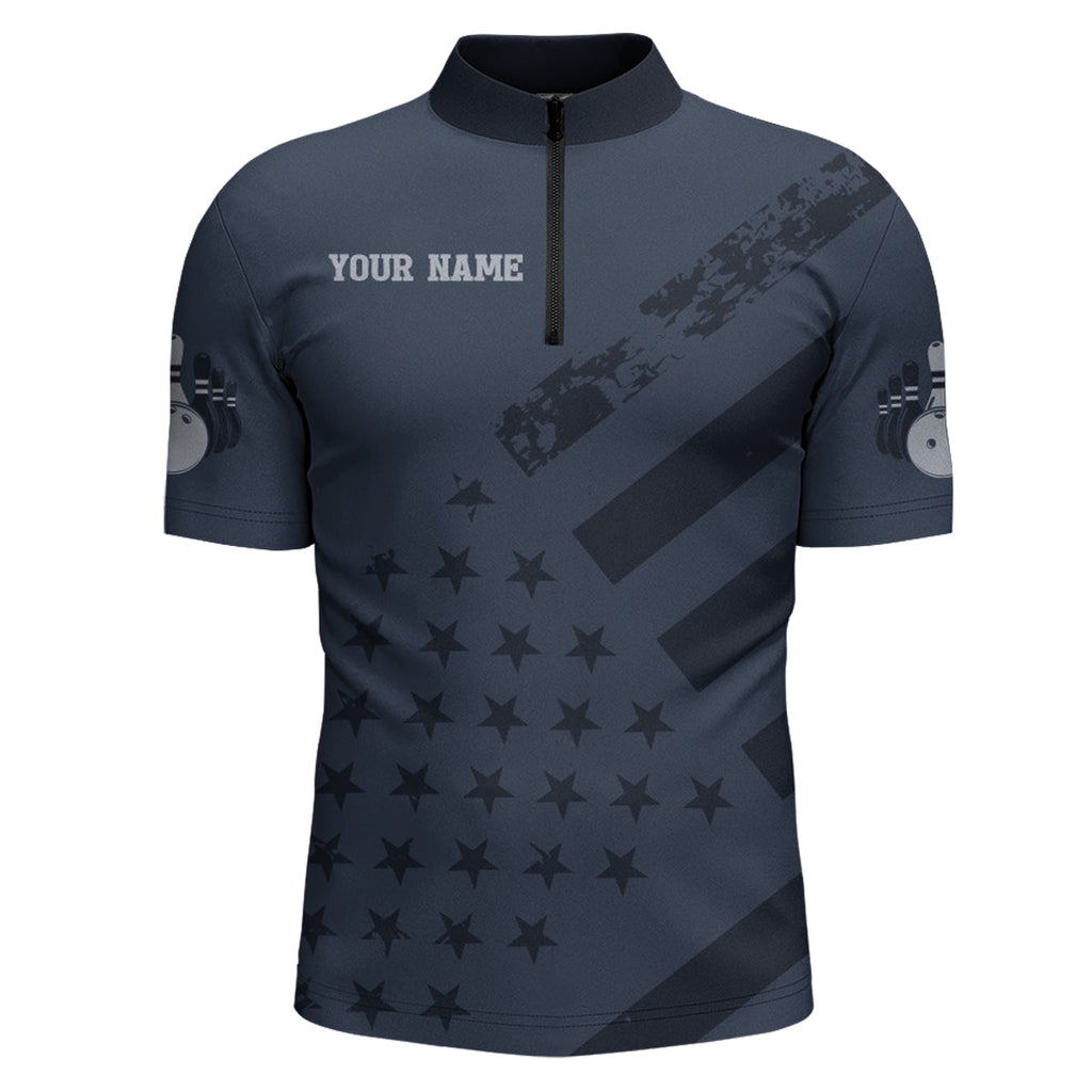 American Flag Bowling Quarter-Zip Shirt Team Patriotic Bowling Jersey Bowlers Short Sleeve