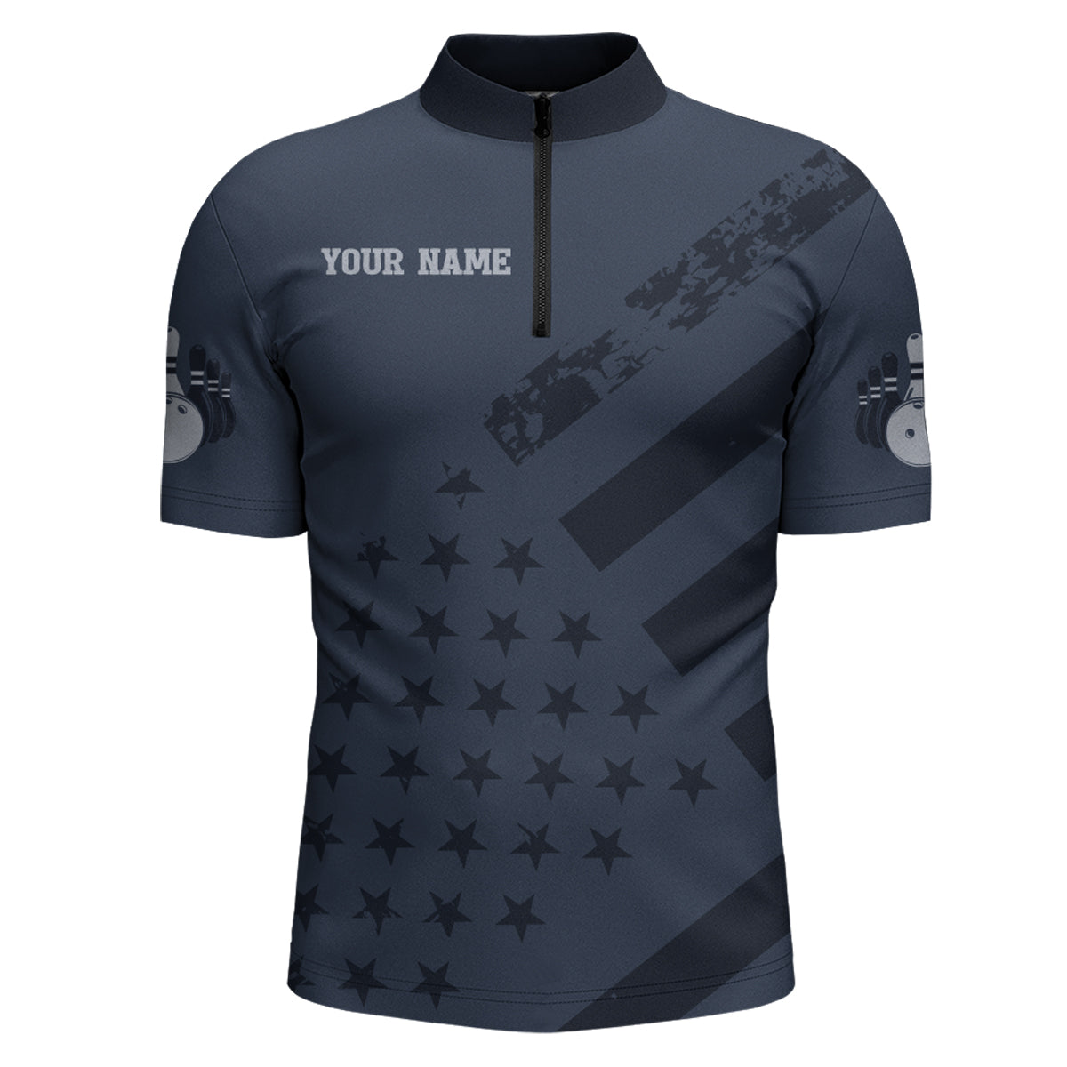 American Flag Bowling Quarter-Zip Shirt Team Patriotic Bowling Jersey Bowlers Short Sleeve