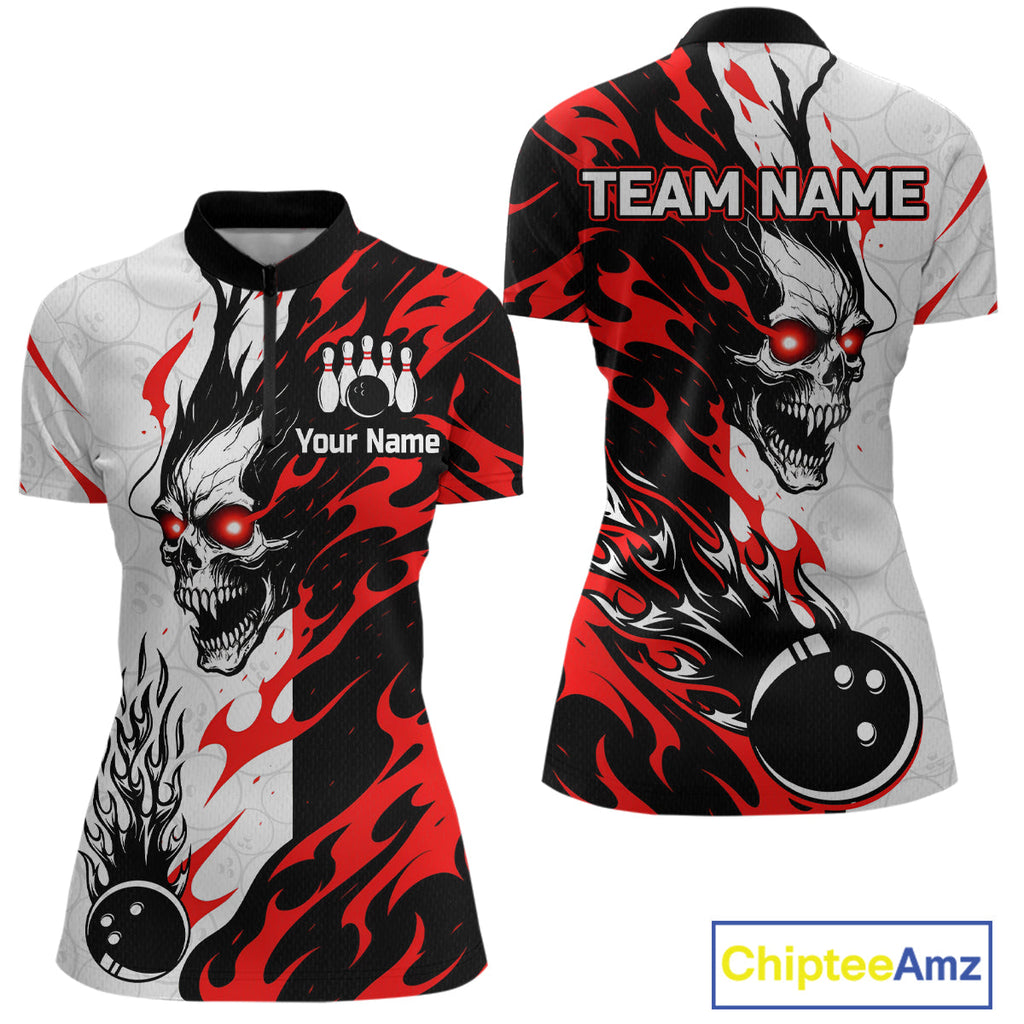 Custom Skull Bowling Shirts Team Bowling Polo & Quarter Zip Shirts