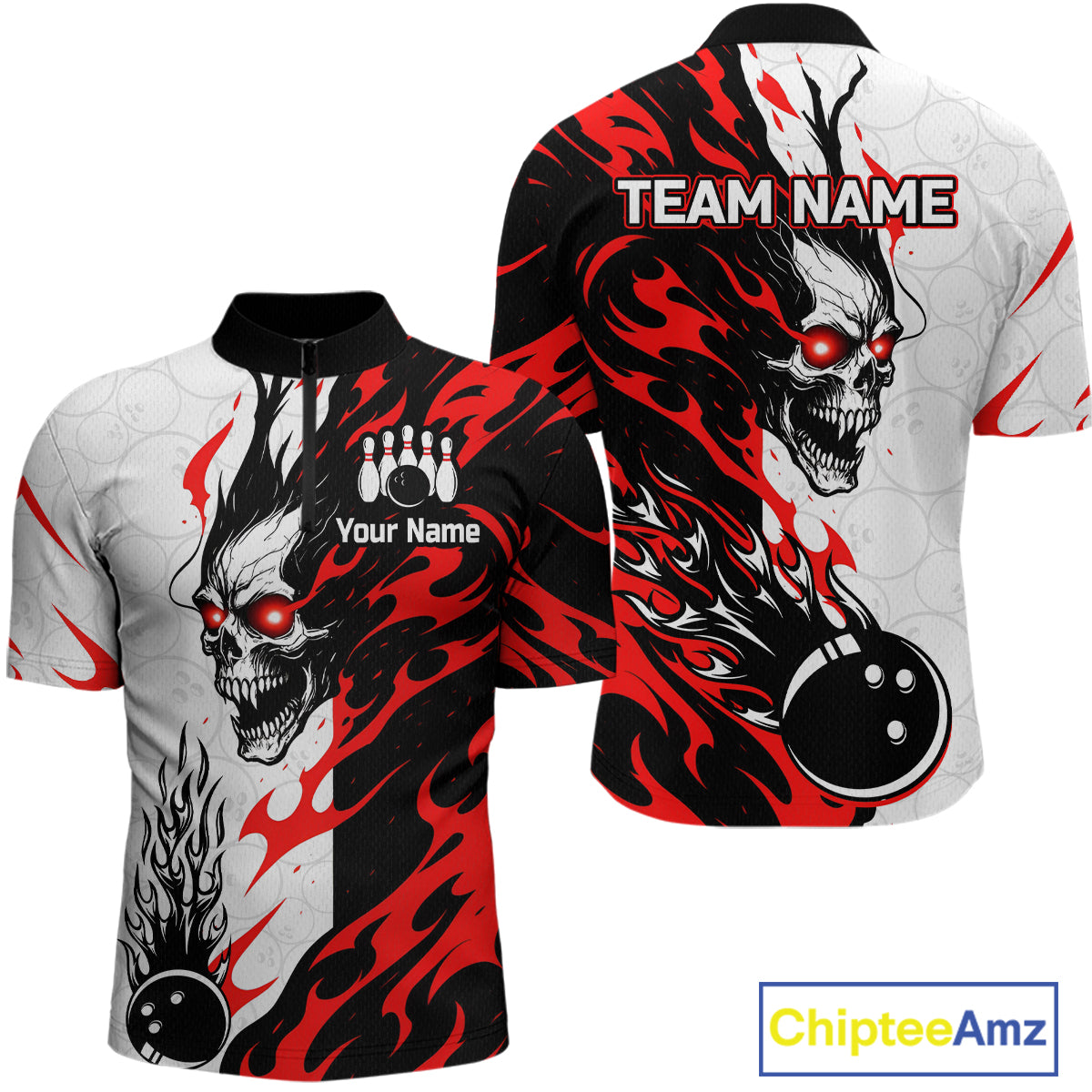 Custom Skull Bowling Shirts Team Bowling Polo & Quarter Zip Shirts