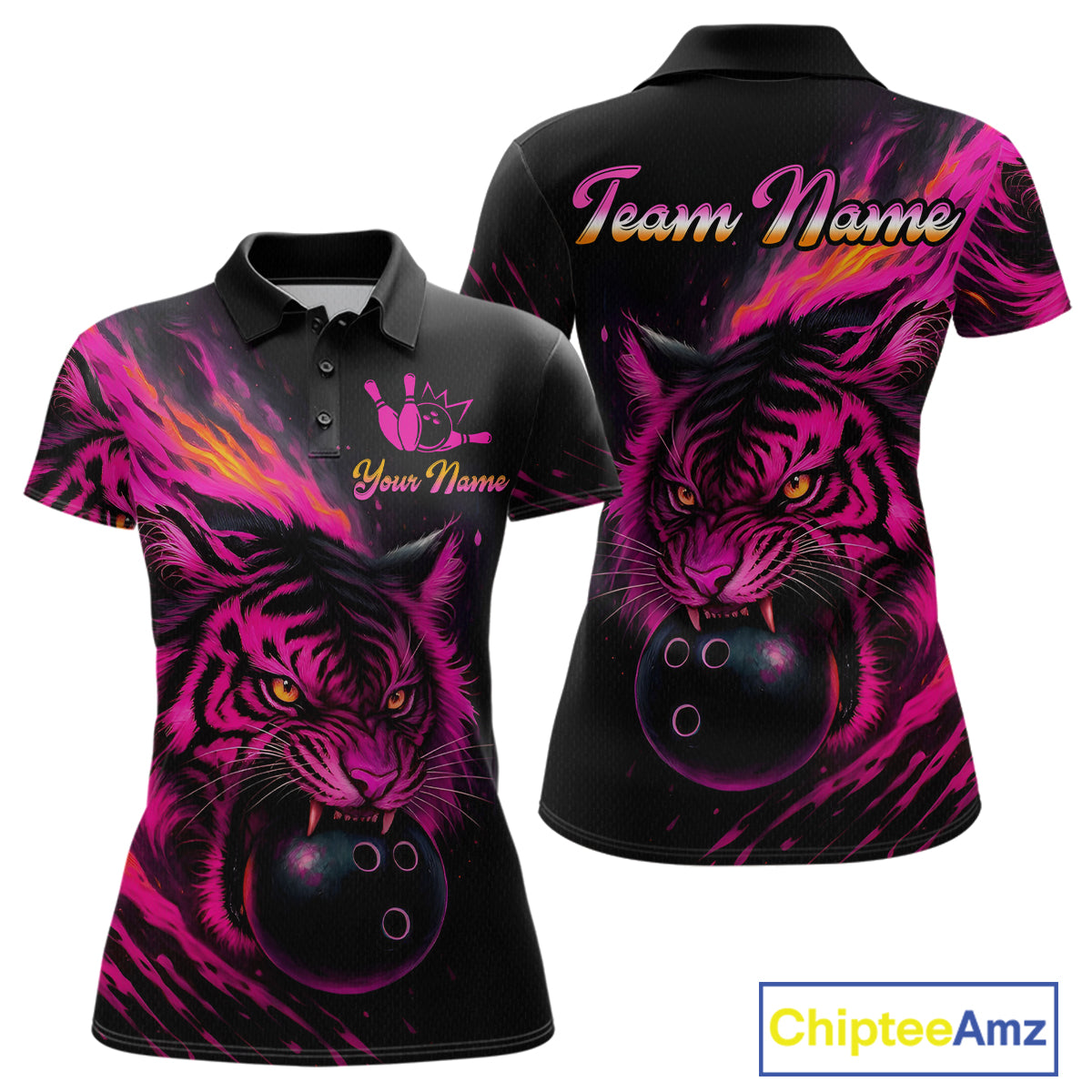Pink Tiger Bowling Shirts Team Bowling Polo & Quarter Zip Shirts