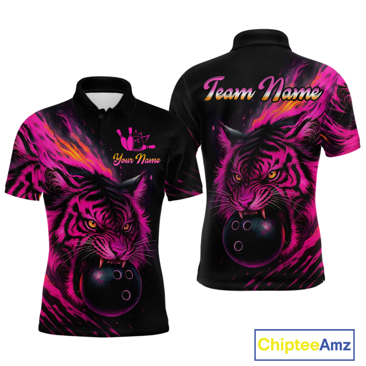 Pink Tiger Bowling Shirts Team Bowling Polo & Quarter Zip Shirts