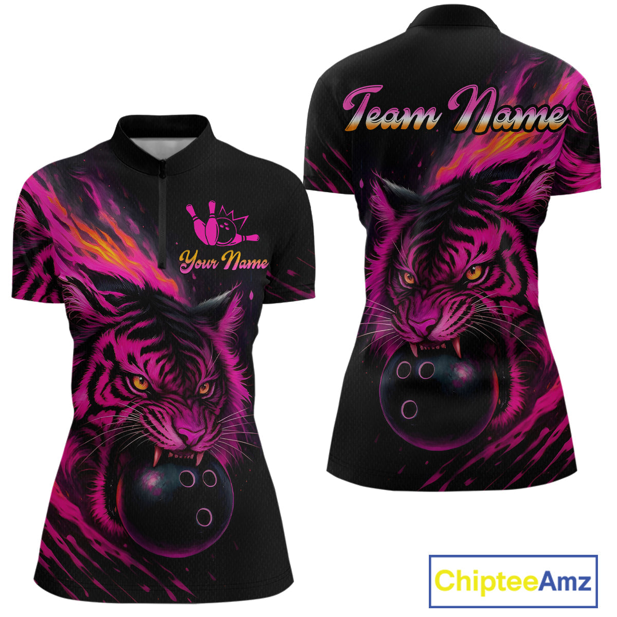 Pink Tiger Bowling Shirts Team Bowling Polo & Quarter Zip Shirts