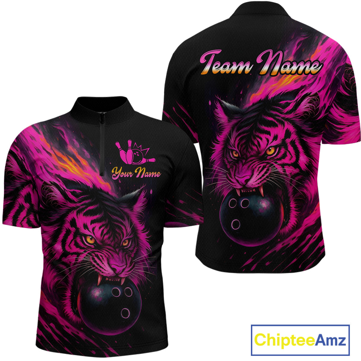 Pink Tiger Bowling Shirts Team Bowling Polo & Quarter Zip Shirts