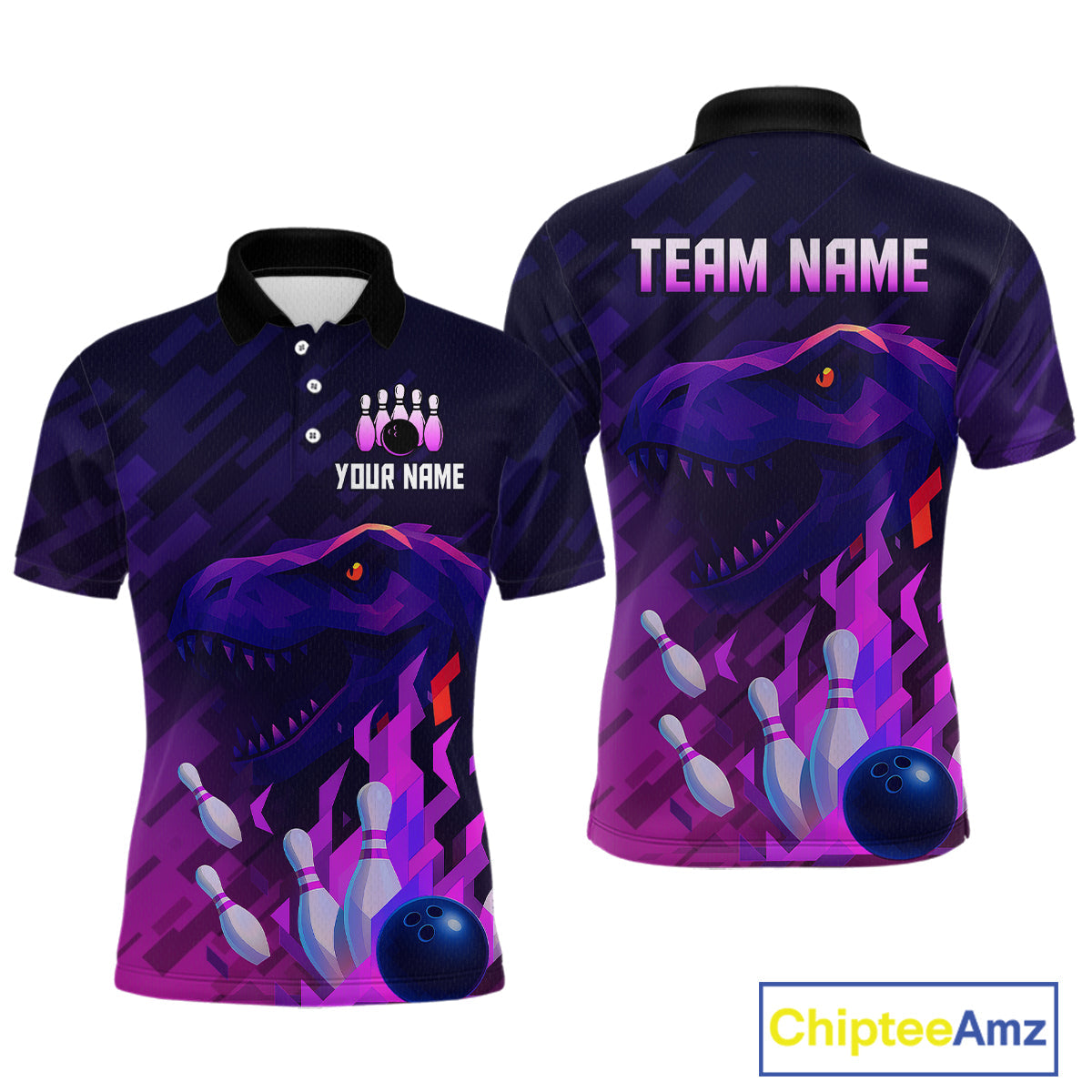 Dinosaur Purple Bowling Shirts Custom Team Bowling Jerseys for Bowlers