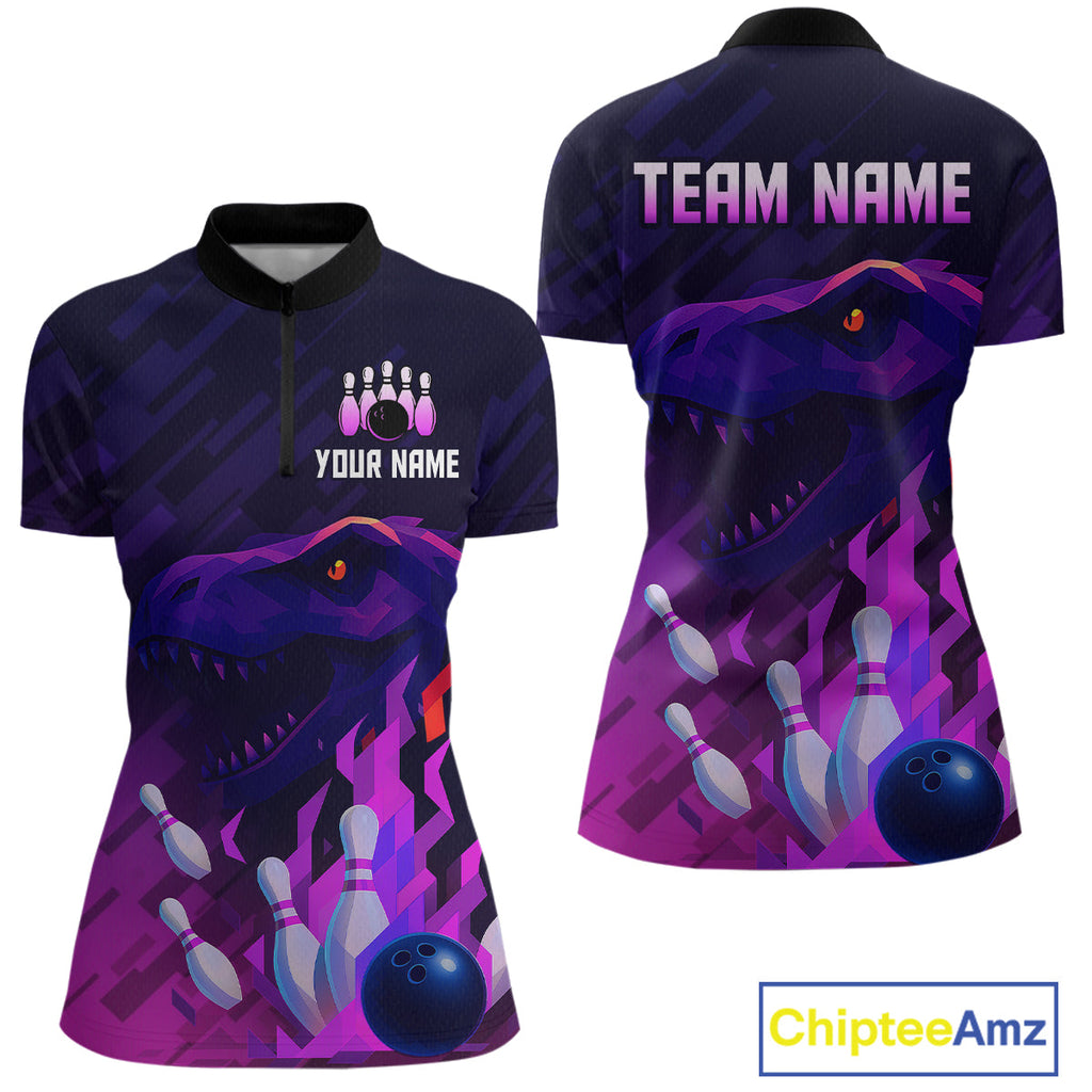 Dinosaur Purple Bowling Shirts Custom Team Bowling Jerseys for Bowlers