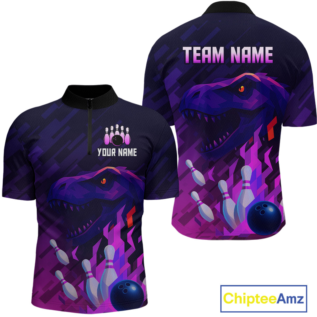 Dinosaur Purple Bowling Shirts Custom Team Bowling Jerseys for Bowlers