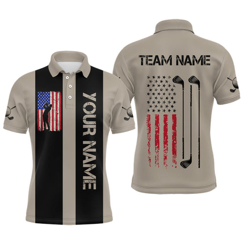 Custom Patriotic Golf Polo Shirt Team Golf Shirts Brown and Black