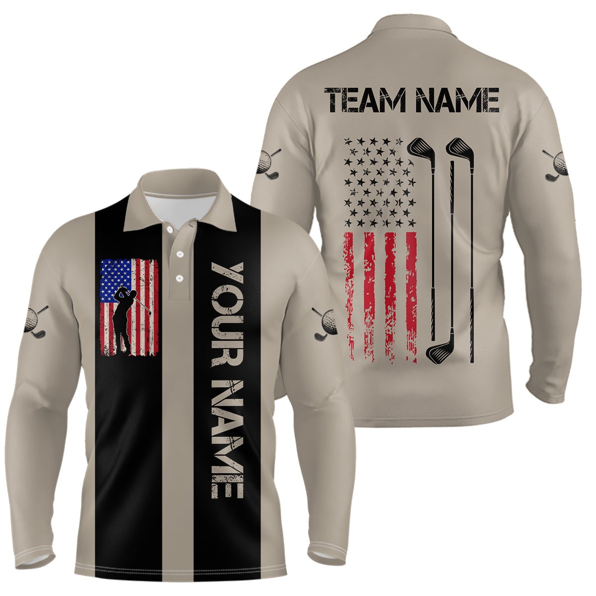 Custom Patriotic Golf Polo Shirt Team Golf Shirts Brown and Black