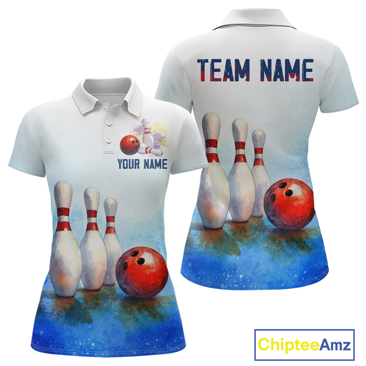 Watercolor Blue Bowling Shirts Team Bowling Jersey for Bowlers