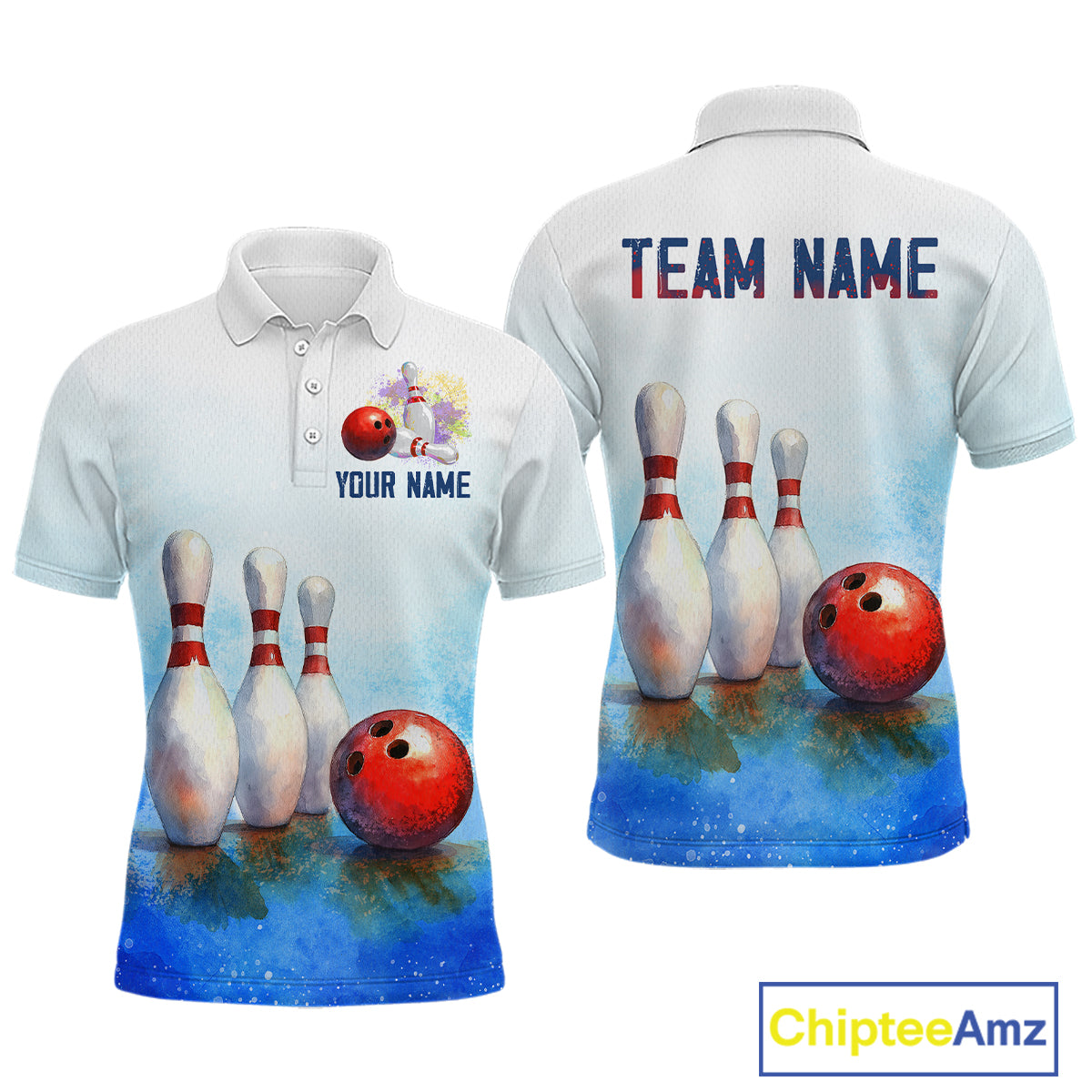 Watercolor Blue Bowling Shirts Team Bowling Jersey for Bowlers